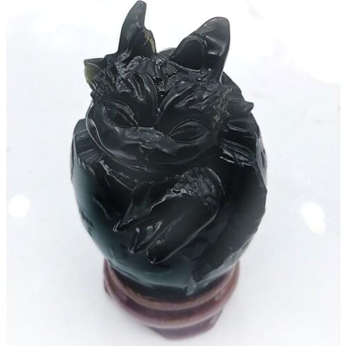 Natural Obsidian Dragon Baby Egg Quartz Crystal Dragon Egg Figurine Reiki Healing Crystal Stone Home Decoration Gift Free Stand
