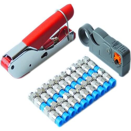 New Multitool Wire Stripping Squeezing Pliers Coaxial Cable Cold Press Clamp RG59 RG6 Cable TV Crimping Tool Set with 20 F Heads