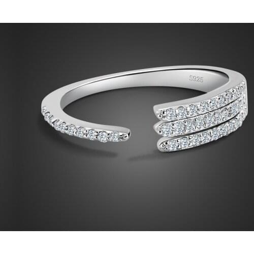 New 100% 925 Sterling Silver Rings For Women Elegant Luxury Jewelry Wedding Adjustable Geometric Simple Ring Fashion