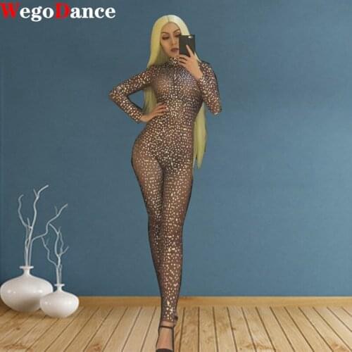 New Black Filled Rhinestone Jumpsuit Sexy Bodysuits For Women Clubwear Evening Party Female Singer Costume Show Outfit