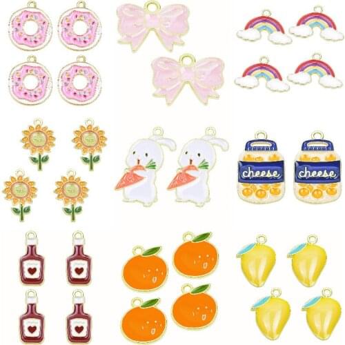 20Pcs/Lot Lovely Enamel Rabbit Rainbow Cloud Charms Diy Donut Fruit Mango Sunflower Pendant Earrings Bracelet Jewelry Making
