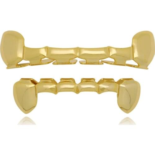Punk Gold Teeth Gillz Set Top Bottom Vampire Fang Hip Hop Grills Dental Tooth Caps Halloween Cosplay Fashion Jewelry