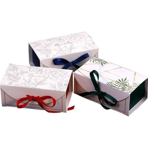 Green/Red/Blue Gift Box Birthday Party Wedding Baby Shower Packaging Chocolate Cookies Cake Boxes Decoration With Ribbon