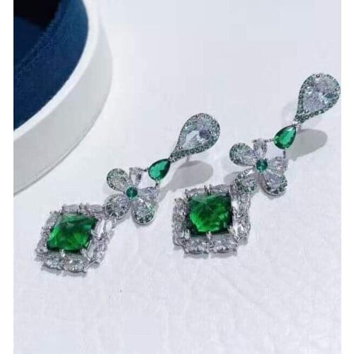 Hot Brand Pure 925 Sterling Silver For Women Blue Green Stone Earrings Wedding Party Earrings Silver Jewelry Big Design Jewelry