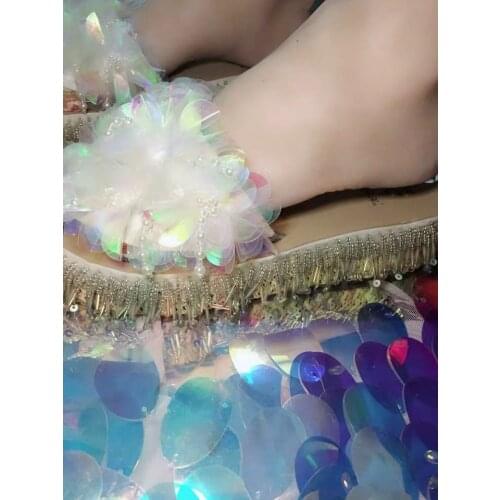 Bling pearl Beads Tassel Covered Platform sole slipper Bohemia sequins flower Thick sole slide sandals summer Beauty zapatos