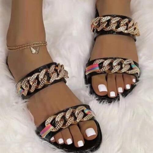 Women Slip On PU Leather Slides Ladies Soft Bottom Summer Fashion Flat Slipper Casual Shoes