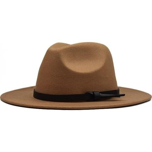 Simple British Style Fedoras Cap Winter Wool Solid Classic Bob Men Women Panama Jazz Hats 9.5CM Wide Brim Big Fedoras