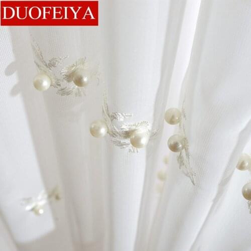 European Style Curtains for Living Dining Room BedroomEmbroidered Beaded Exquisite Window Yarn White