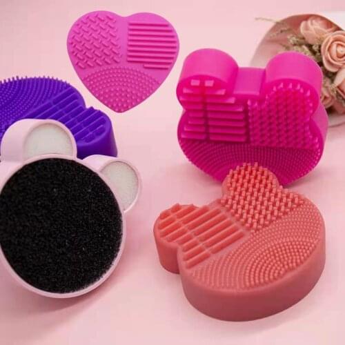 Bear/ Heart-shaped Silicone Makeup Brush Scrubber Board Cleaner Pad Foundation Make Up Washing Brush Cleaning Gel Mat Tool