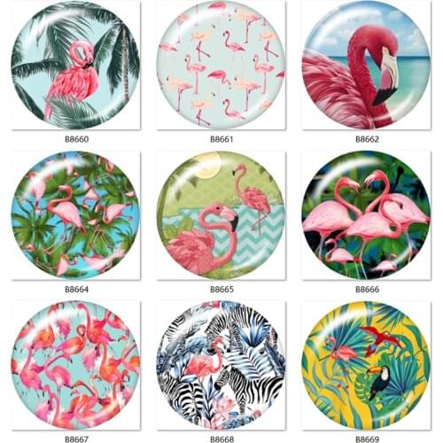 LOVE Flamingo Mixed Leaves 10pcs Glass Cabochon 12mm/18mm/20mm/25mm Round Photo Demo Flat Back Making Findings B8650
