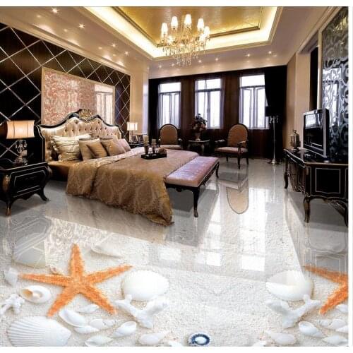 Home Decoration Beach starfish shell stone bathroom 3d flooring 3d wallpaper pvc wallpaper for floor