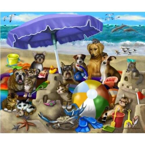 Embroidery Dog Needlework Crafts 14CT Unprinted DIY Quality Cross Stitch Kits Set Handmade Arts Animal Beach Party Cat pet