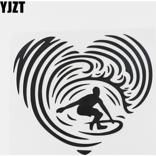 YJZT 13.4CMX11.9CM Surfing Ocean Heart Extreme Beach Decal Vinyl Car Sticker Black/Silver 8A-0740