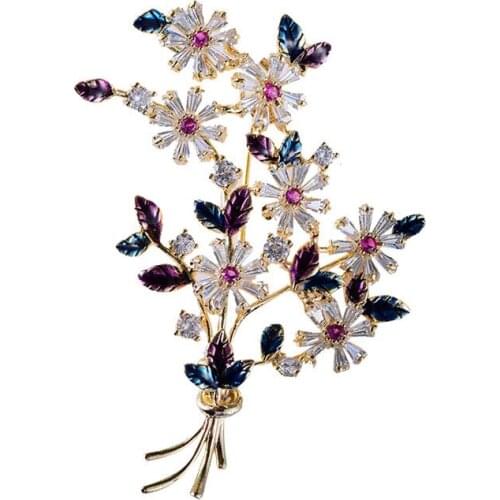 Luxury Flower Brooches Pins For Female Shining Crystal Oil Drop Corsage Women Fashion Wedding Party Suit Bouttoniere Pin
