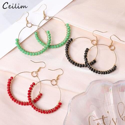 Boho Handmade Glass Beads Dangle Earrings for Women Statement Jewelry 2019 New Gold Color Round Circle Drop Earring Brincos