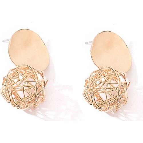Gold Silver Color Irregular Geometric Round Weave Ball Stud Earrings for Women Ear Jewelry Gift Decoration