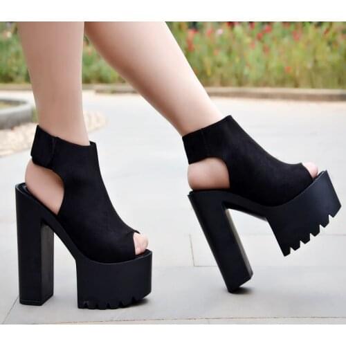 Muffin Dance T Platform Chunky Heel Fish Mouth 15cm 2021 Summer Womens High Heel Platform Shoes Super High Heel Sandals 14cm