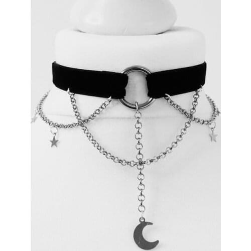 Gothic Black Velvet Chain Crescent Moon and Stars Choker Witch Necklace Punk Jewelry Gorgeous Women Gift Fashion Statement 2021
