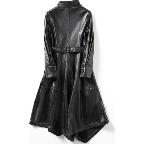 Leather Natural Jacket Women Genuine Leather Coat Female Real Sheepskin Montone Jacket Long Spring Trench Coat LWL255882