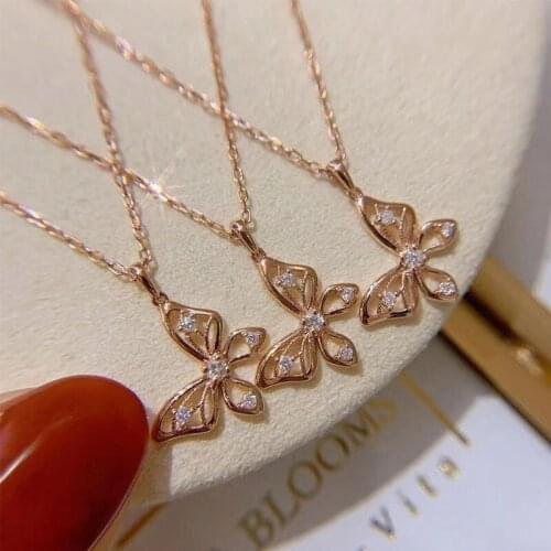 Creative 3 Colors Butterfly Necklace for Women Shiny Cubic Zirconia Delicate Female Wedding Party Pendant Necklace Jewelry