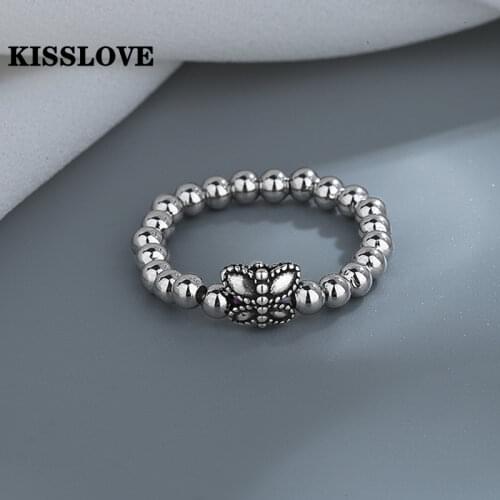 KISSLOVE New Vintage Butterfly Rings For Women Fashion Retro Beads Finger Ring Party Jewelry Gift