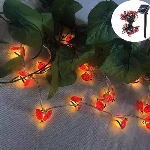 1.5m 10leds 2m 20eds Battery Operated Ladybug LED String Lights Outdoor Waterproof Garden Fence Patio Christmas Festival Light