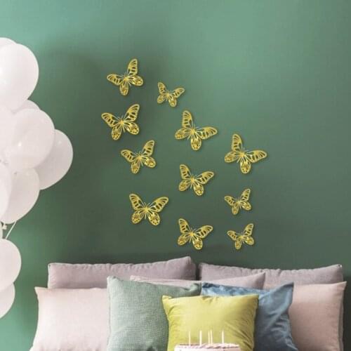 12/24Pc Paper 3D Butterfly Background Wall Sticker Metallic Refrigerator Tile Sticker DIY Birthday Wedding Home Party Wall Decor