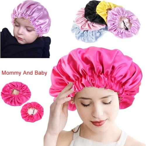 Mommy And Baby 2pcs Set Satin Bonnet for curly Hair Double Layer Silky Night Sleep Cap Parents and kids Hat Hair Styling Cap