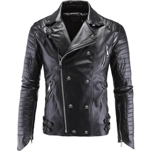 2020 Automotive Mens Leather Jacket Coat Skulls Sequined Personality 5XL Winter Mans Leather Suede Coats PU Streetwear A866