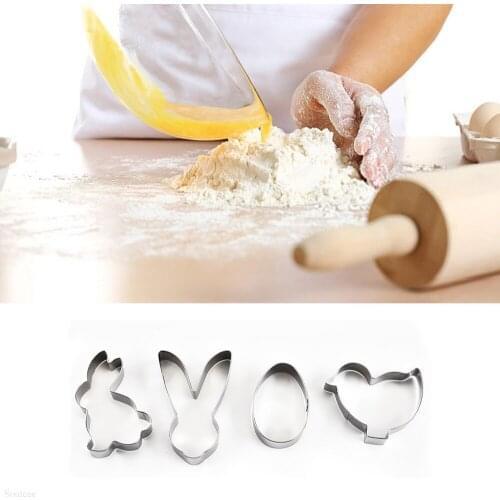 4PC/Set Stainless Steel Easter Bunny 3D Egg Chick-Shaped Cake Mold Dessert Mold Biscuit Cutter Kitchen Baking Accessories