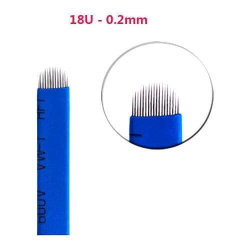 50PCS Microblading Needles 18U 0.2mm Pins Permanent Makeup Blades Manual Eyebrow Tattoo Curved Blade for Tattoo Pen
