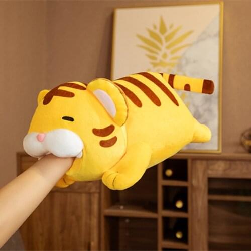 55cm Cotton Fat Lying Tiger Plush Toy Yellow Tiger Doll Fluffy Stuffed Animal Pillow Bed Sofa Children Baby Birthday Xmas Gifts