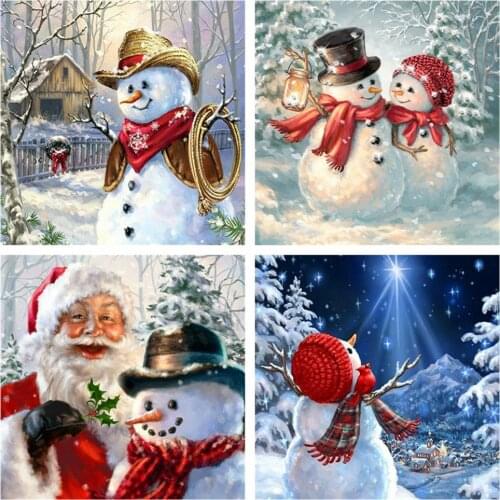 Huacan Diamond Painting Full Square Snowman Santa Claus 5d DIY Diamond Embroidery Mosaic Cartoon Christmas Gift
