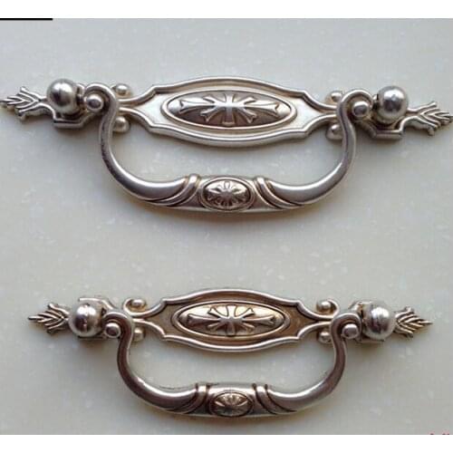 Antique dirstress silver shaky furniture handle antique silver drawer pull kitchen cabinet dresser cupboard handles pulls 96mm