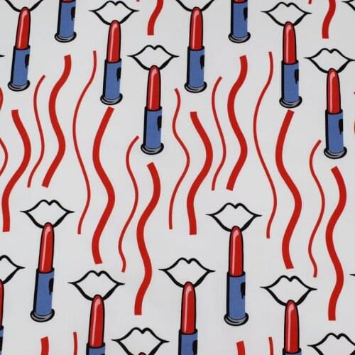 The white bottom waves lipstick reactive dyeing pure cotton fabric for summer dress telas por metros tissu au metre vestidos DIY