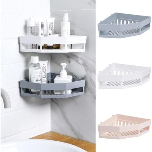 Bathroom Seamless Wall Hanging Tripod Shelf Adhesive Storage Rack Corner Holder Shower Gel Shampoo Basket Hot Nice Accessory
