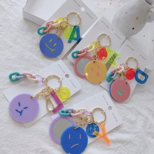 Smiling Face Keychain Creative Lovely Acrylic Small Mirror Color Chain Backpack Handbag Car Key Pendant Accessories Fine Gift