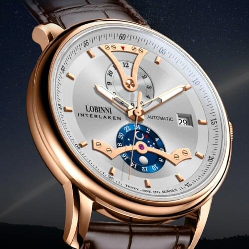 Switzerland Brand Watch Men LOBINNI Automatic Mechanical Wristwatches Mens Luxury 50m Waterproof Watches Reloj Hombres Man Gifts