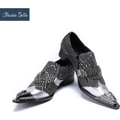 Christia Bella Mens Genuine Leather Metallic Finishing Italian Design Italy Bracelets Slip-On Loafer Shoes Plus Size Dress Shoe