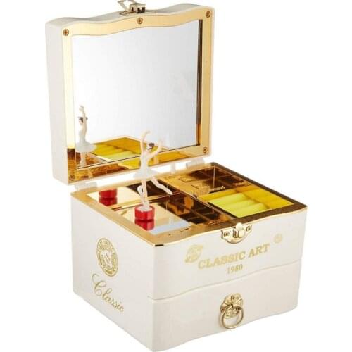 Wooden Jewelry Box Hand Crank Girl Ballerina Music Box Childrens Holiday Mirror Play Birthday For Kids Accessories Gifts