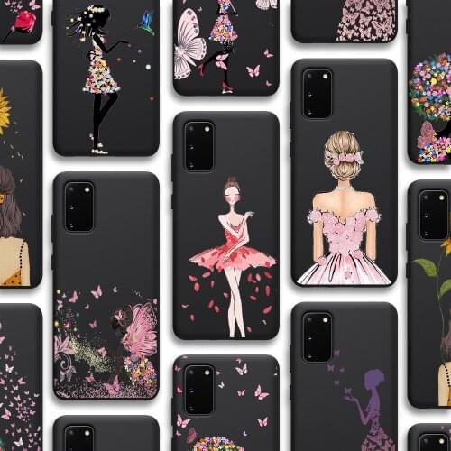Girl Cute Case for Samsung Galaxy S21 A51 S20 A50 A71 A70 A12 A21S S10 S9 S8 A20 A30 S10e Note 20 10 9 Plus Ultra Lite Black TPU