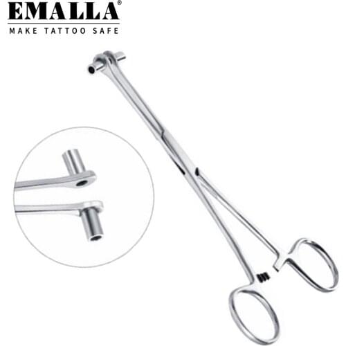 EMALLA 1PCS Stainless Steel Piercing Tools Forcep Plier Tongue Nose Lip Clamp Plier Silver Piercing Tool Tattoo Accessories