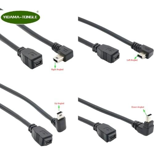 90 Degree Angle elbow Mini USB Type A Mini USB Female to Mini B 5 Pin Male cable Adapter Connector Data Charging Charger Cable