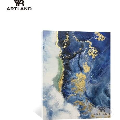 Palette knife oil painting Pure Hand drawn on cavnas abstract blue and gold sky landscape wall art picture for living room hotel