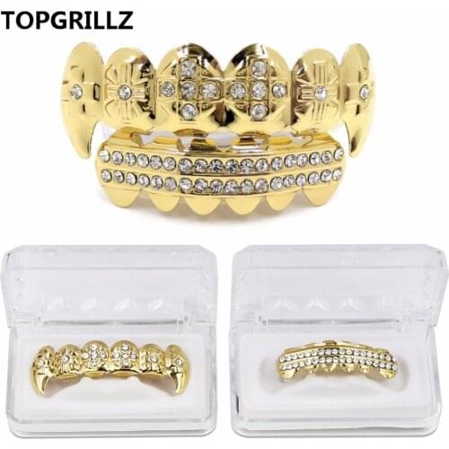 Real Rose Gold Color Plated ICED OUT CZ Teeth GRILLZ Cross Top& Bottom Tooth Caps Hip Hop Bling Golden Grills For Christmas Gift