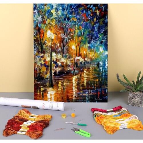 The Warm Light The Winter Printed Water-Soluble Canvas 11CT Cross Stitch Kit DIY Embroidery DMC Threads Hobby work Jewelry