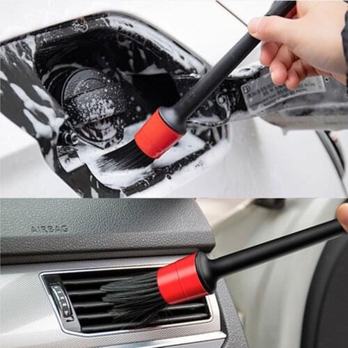 5Pcs Car Detailing Brush Set Detail For Cleaning Wheels Engine Emblems Air Vents Slit Seat Hanging Detailing Brushes Clean Tools