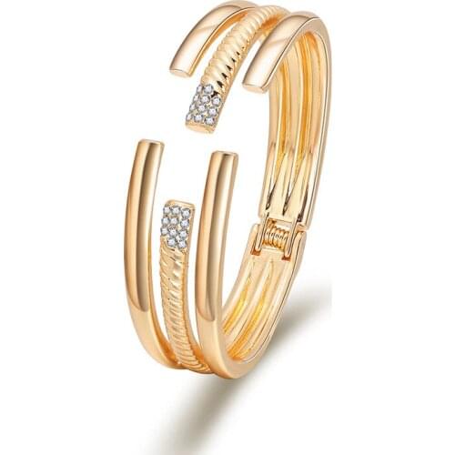 ORNAPEADIA Fashion Ladies Bracelets Gold Plated Three Layers Round Glossy Bracelet Ribbed Bracelet Wholesale Luxury Jewelry