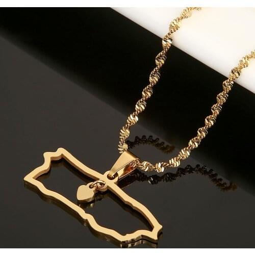 Stainless Steel Puerto Rico Map Pendant Necklaces for Women Trendy Heart Jewelry