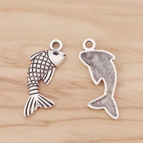 20 Pieces Goldfish Carp Fish Tibetan Silver Charms Fit DIY Necklace Jewelry Handmade Making Findings 32x13mm